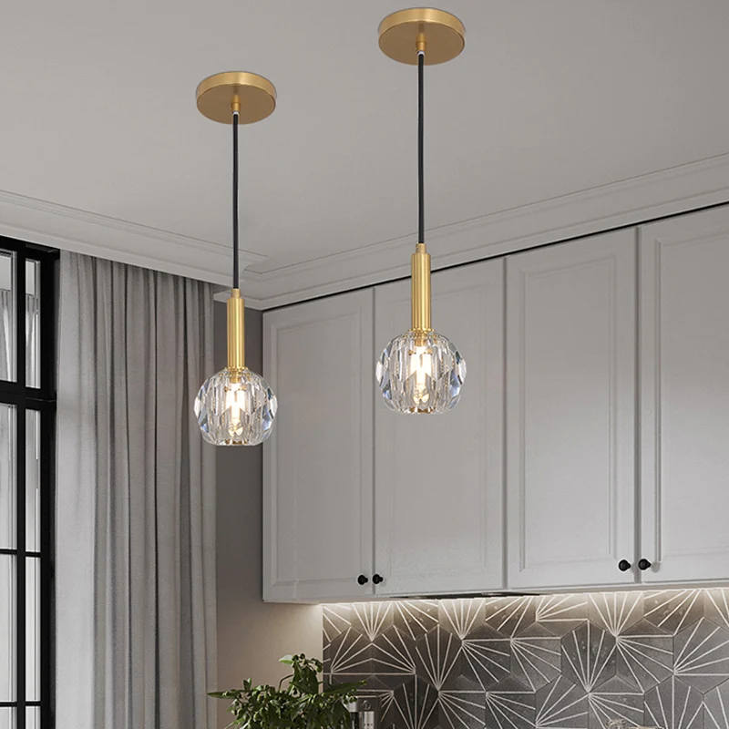 Heldere kristallen gefacetteerde bolhanger Eenvoudige eetkamerhanglampset met 1 lichtpunt goud Clearhalo
