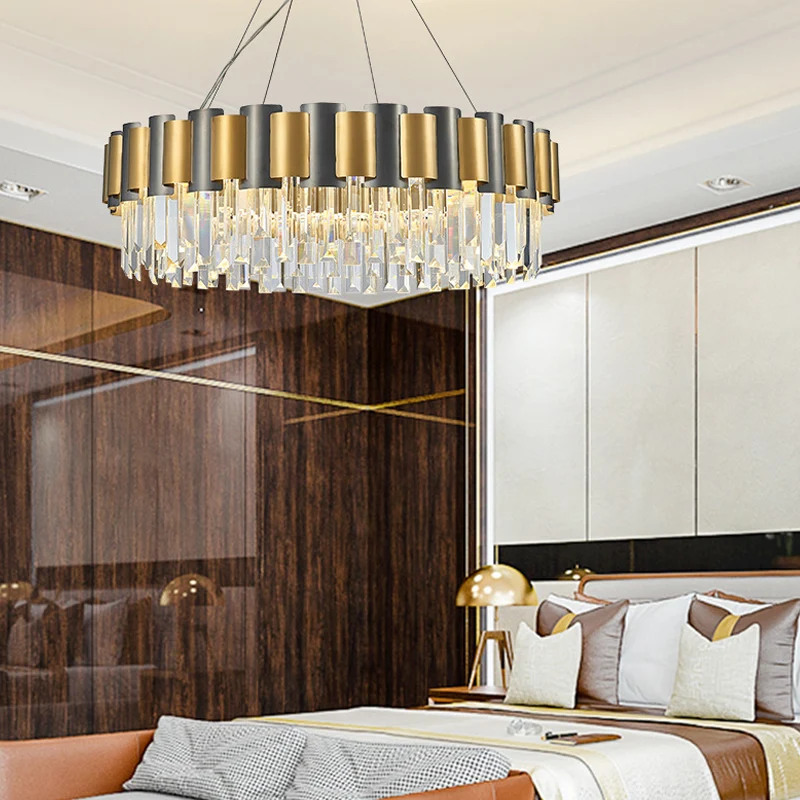Heldere kristallen gelaagde ijspegel hanglamp moderne 8/12-lichts gouden hangende kroonluchter Clearhalo