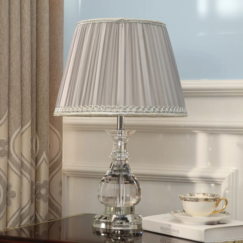 Heldere kristallen kalebas tafellamp, moderne 1-lamps bureaulamp grijs met kunstgevlochten details Clearhalo