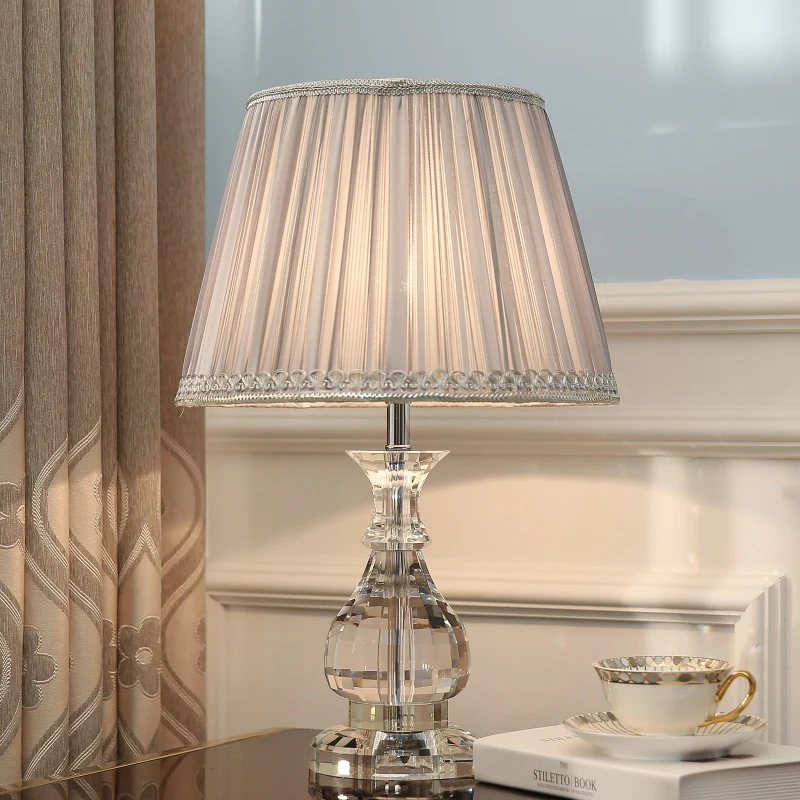 Heldere kristallen kalebas tafellamp, moderne 1-lamps bureaulamp grijs met kunstgevlochten details Clearhalo