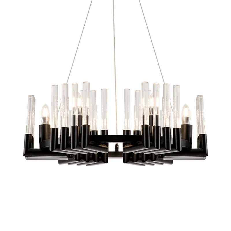 Heldere kristallen kandelaar plafondkroonluchter minimaal 6 lampen zwarte afwerking hanglampset voor eetkamer Clearhalo