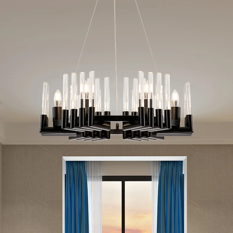 Heldere kristallen kandelaar plafondkroonluchter minimaal 6 lampen zwarte afwerking hanglampset voor eetkamer Clearhalo