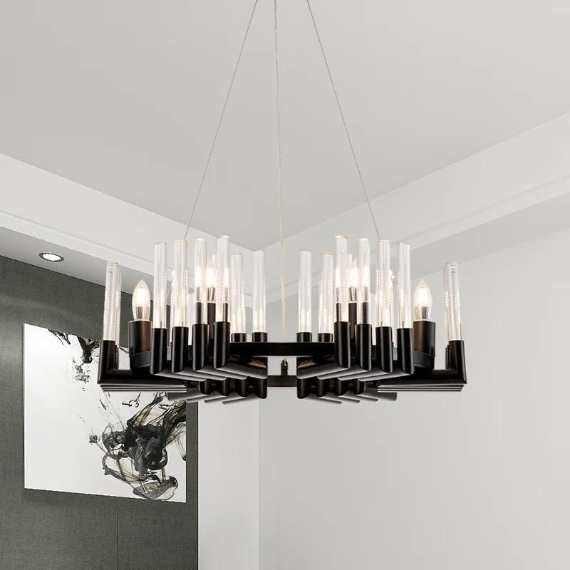 Heldere kristallen kandelaar plafondkroonluchter minimaal 6 lampen zwarte afwerking hanglampset voor eetkamer Clearhalo