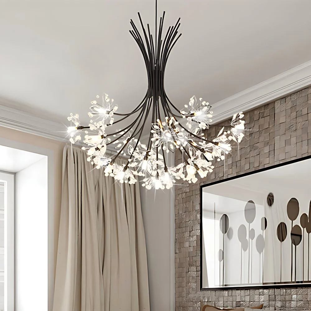 Heldere kristallen kroonluchter met kralen en boeketontwerp Moderne 13/19 lichts zwart/chroom hanglamp Clearhalo