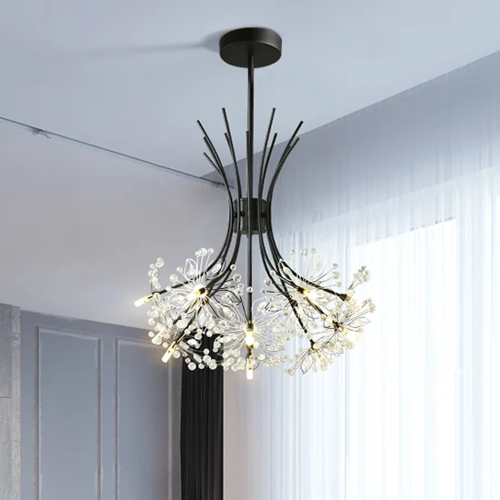 Heldere kristallen kroonluchter met kralen en boeketontwerp Moderne 13/19 lichts zwart/chroom hanglamp Clearhalo