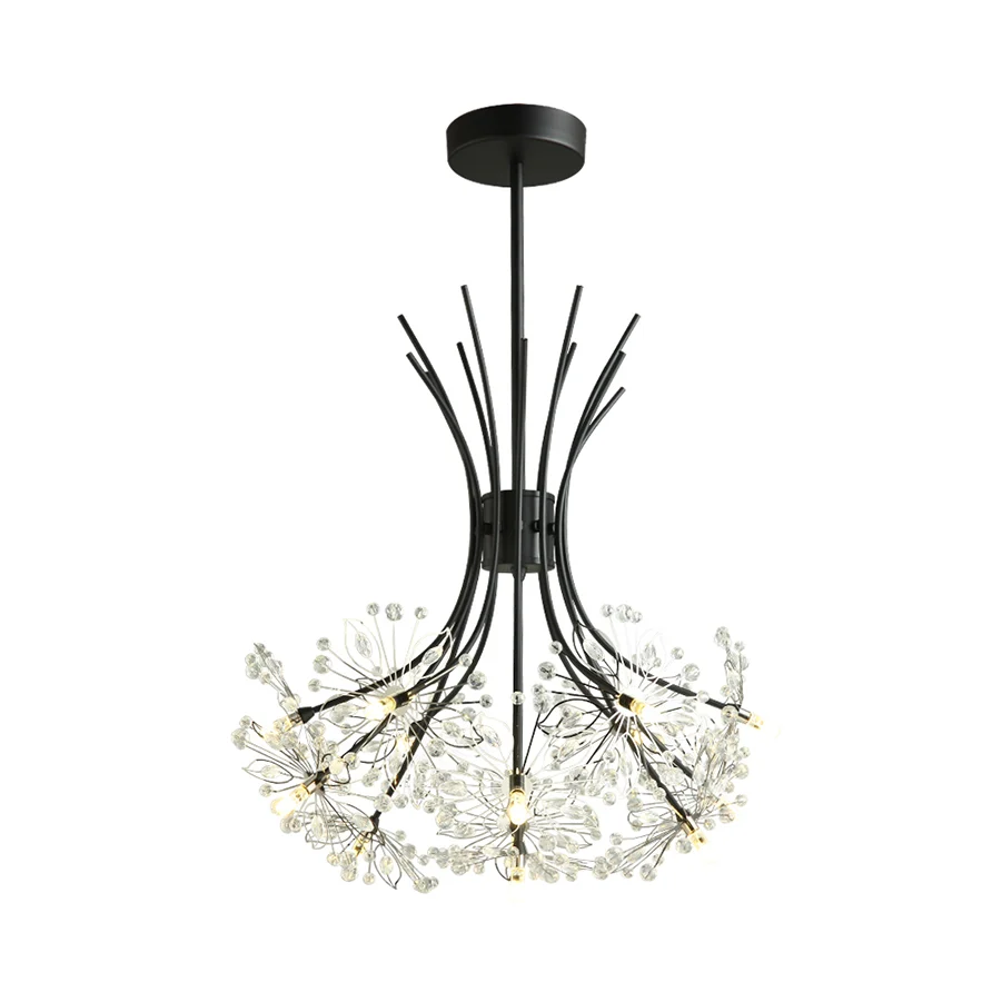 Heldere kristallen kroonluchter met kralen en boeketontwerp Moderne 13/19 lichts zwart/chroom hanglamp Clearhalo