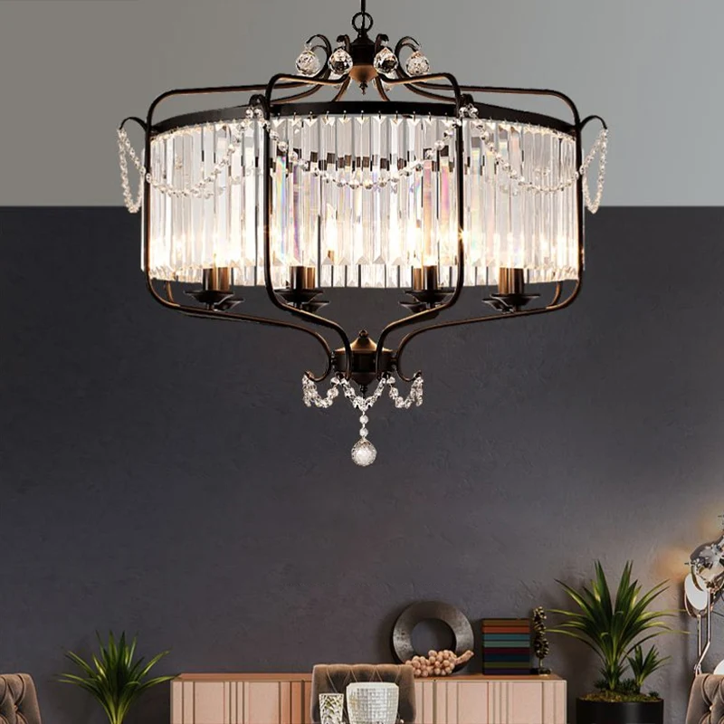 Heldere K9 kristallen kroonluchter vintage zwarte ronde eetkamer hangende lichtarmatuur Clearhalo