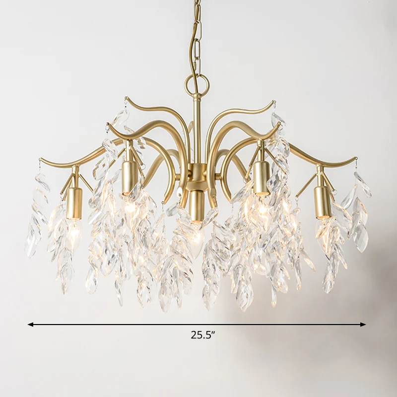 Heldere kristallen ronde hangende kroonluchter Landelijk 4/7/9 lichten Woonkamer hangend plafondlicht messing Clearhalo