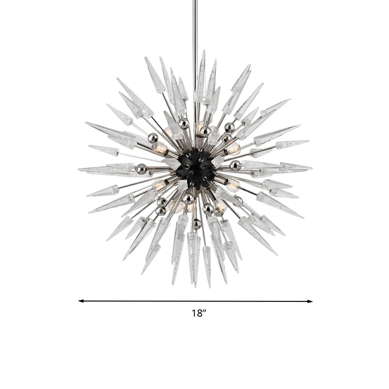 Heldere kristallen Starburst-kroonluchterverlichting Moderne 9-lichts zilveren hangende hanger voor restaurant Clearhalo