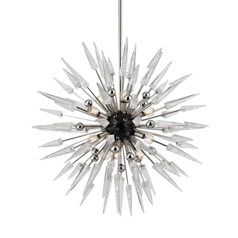 Heldere kristallen Starburst-kroonluchterverlichting Moderne 9-lichts zilveren hangende hanger voor restaurant Clearhalo