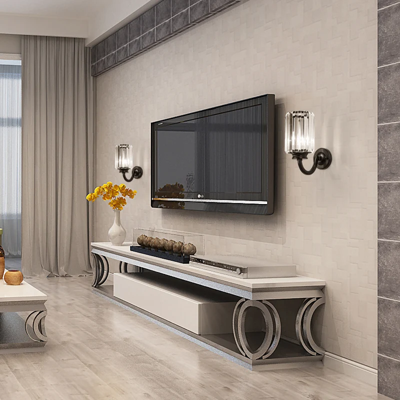 Heldere kristallen trommelwandlamp modernistisch 1-lichts schanslamp met metalen gebogen arm zwart Clearhalo