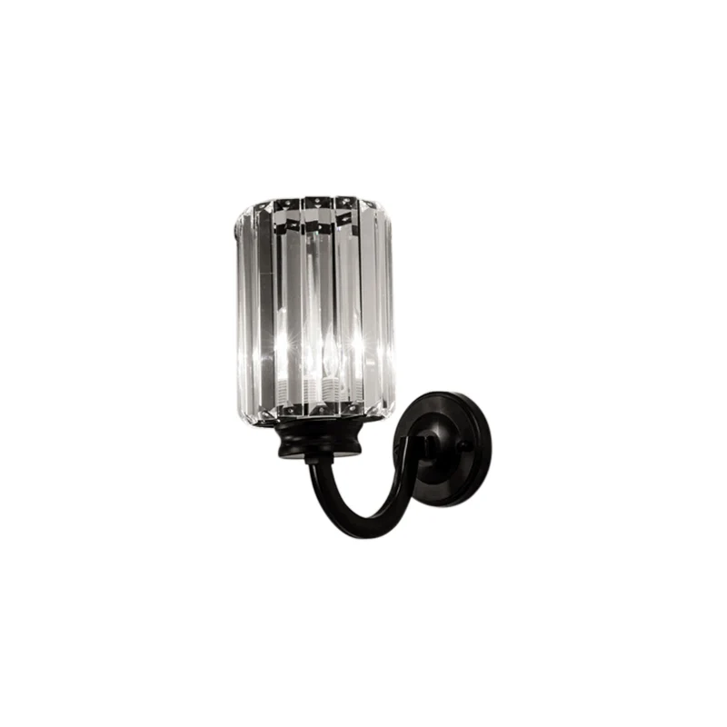 Heldere kristallen trommelwandlamp modernistisch 1-lichts schanslamp met metalen gebogen arm zwart Clearhalo
