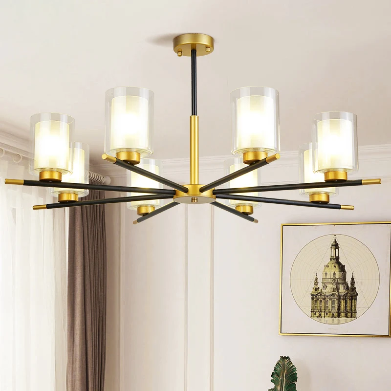 Heldere en matte cilinder hanglamp Minimalistische eetkamerkroonluchter zwart messing Clearhalo