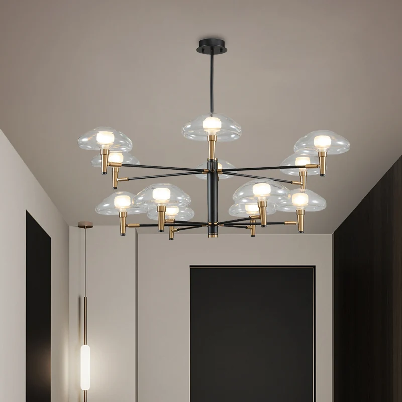 Heldere paddestoelschaduw hanglamp, hedendaagse metalen kroonluchter zwart voor boetiek Clearhalo