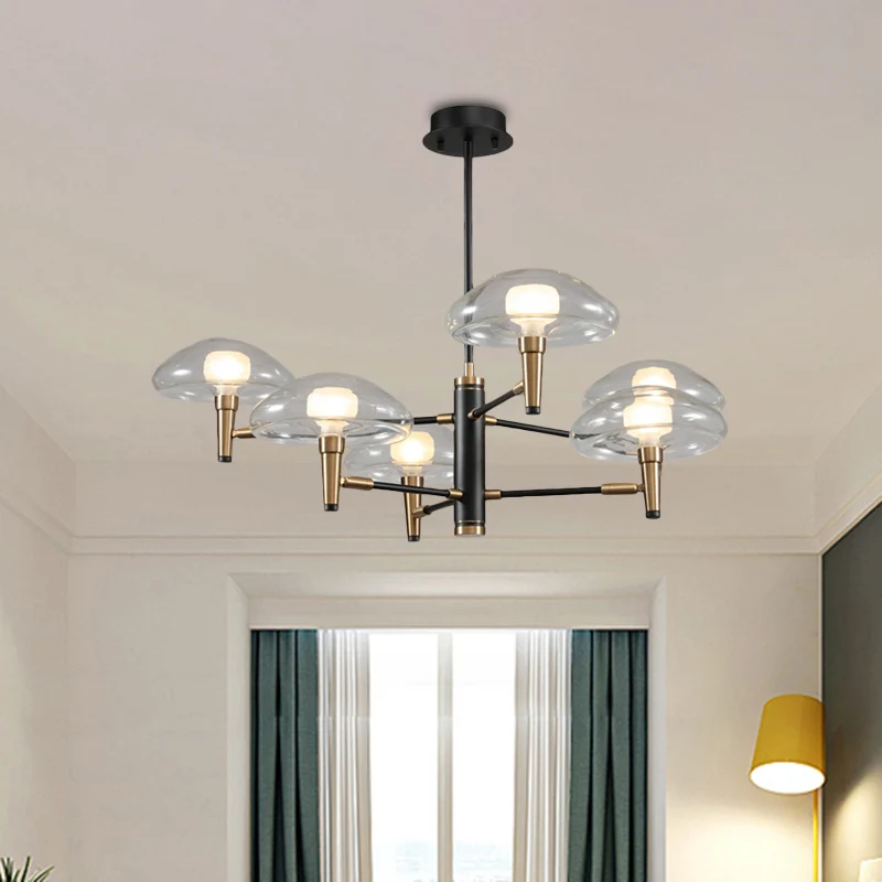 Heldere paddestoelschaduw hanglamp, hedendaagse metalen kroonluchter zwart voor boetiek Clearhalo