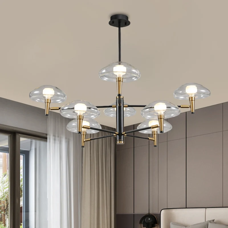 Heldere paddestoelschaduw hanglamp, hedendaagse metalen kroonluchter zwart voor boetiek Clearhalo