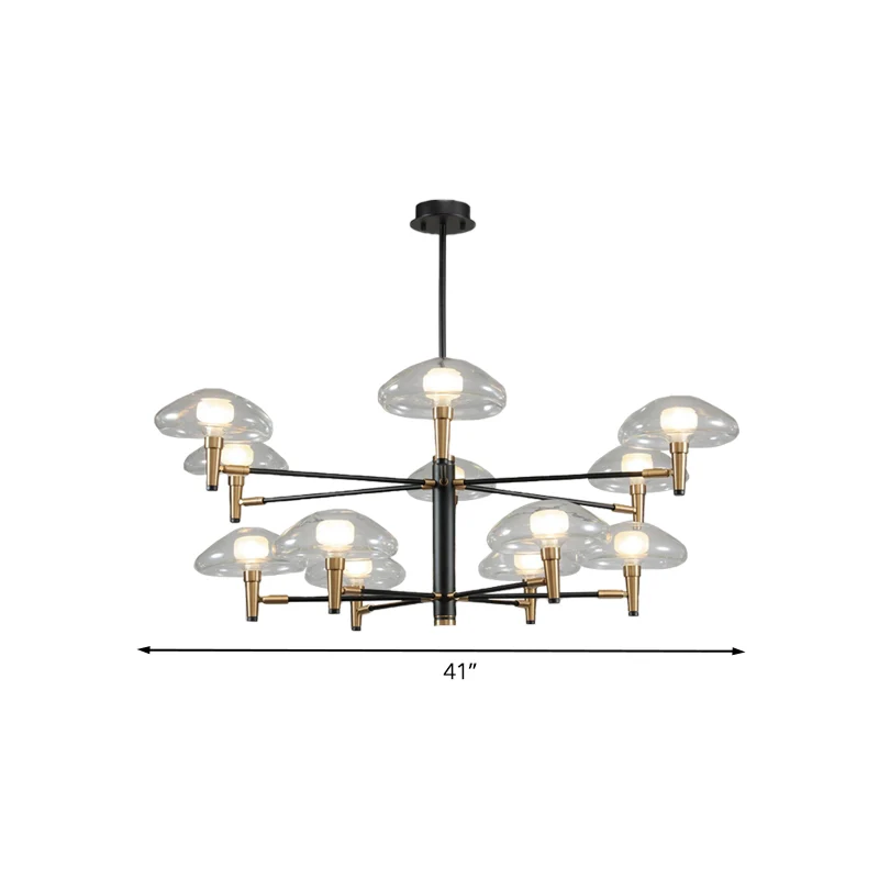 Heldere paddestoelschaduw hanglamp, hedendaagse metalen kroonluchter zwart voor boetiek Clearhalo