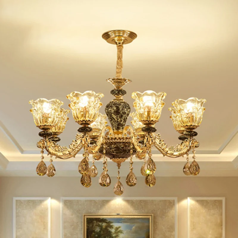 Helderglazen bloemkroonluchter Traditionele slaapkamer hangende lamp koffie Clearhalo