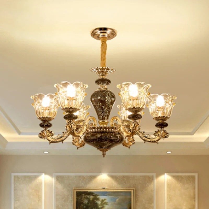 Helderglazen bloemkroonluchter Traditionele slaapkamer hangende lamp koffie Clearhalo