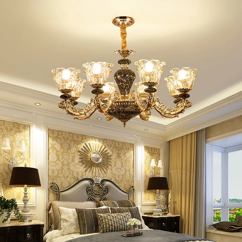 Helderglazen bloemkroonluchter Traditionele slaapkamer hangende lamp koffie Clearhalo