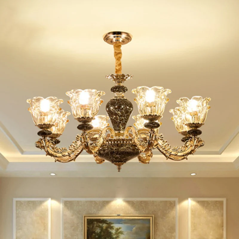 Helderglazen bloemkroonluchter Traditionele slaapkamer hangende lamp koffie Clearhalo