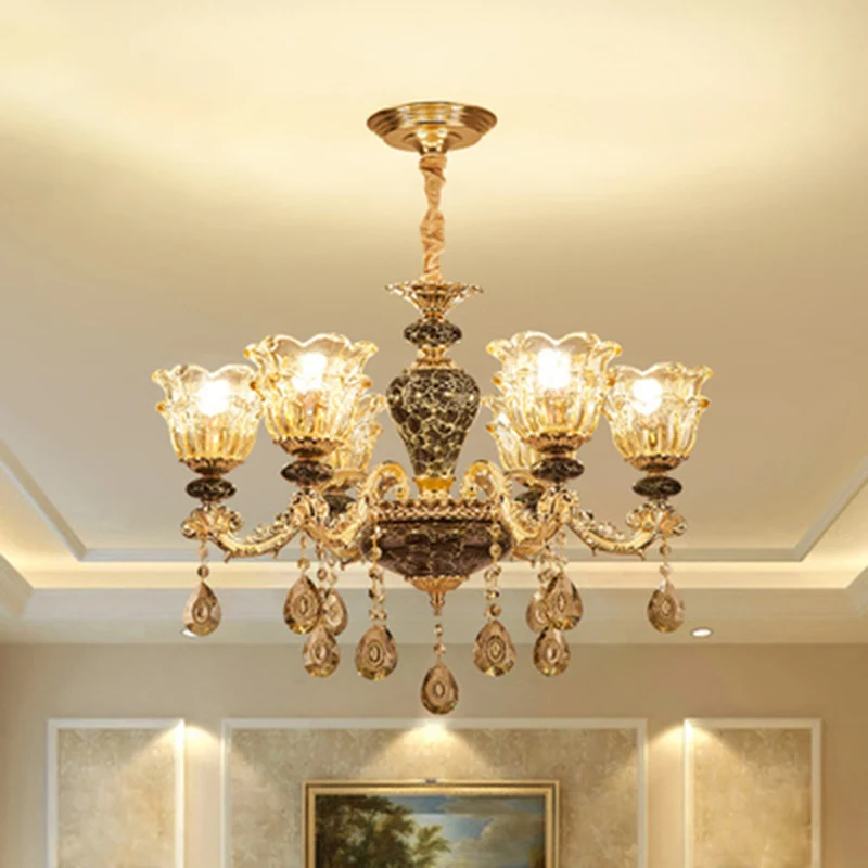 Helderglazen bloemkroonluchter Traditionele slaapkamer hangende lamp koffie Clearhalo