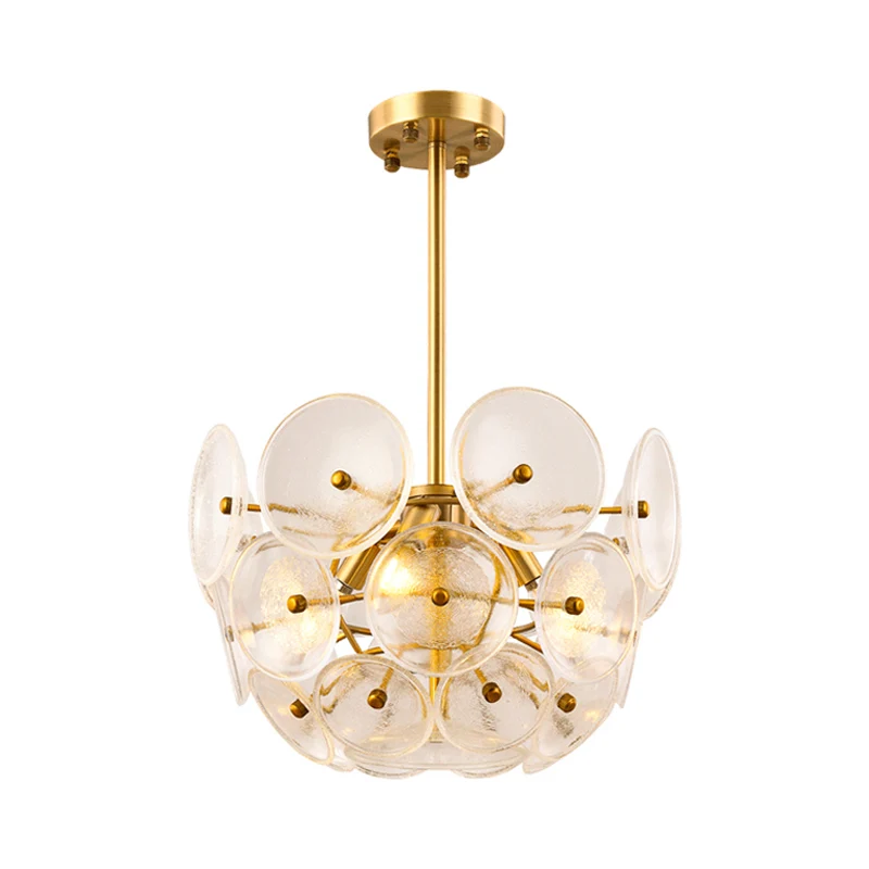 Helderglazen schijfkroonluchterverlichting Drievoudige lichtpost Moderne hanglamp gouden afwerking Clearhalo