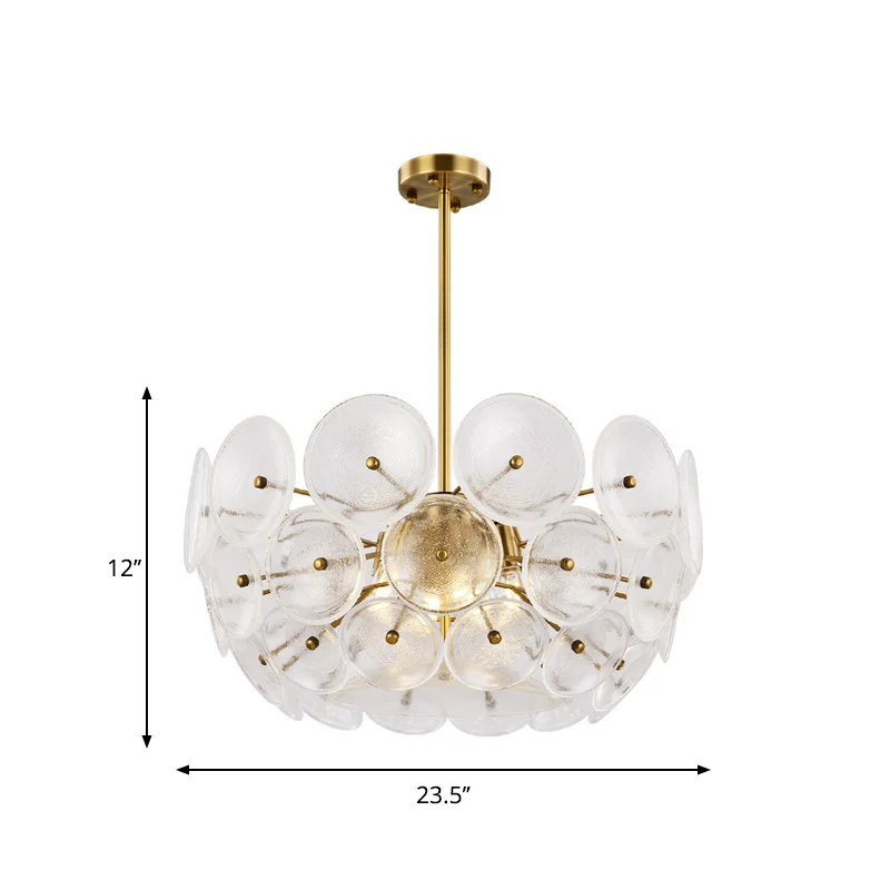 Helderglazen schijfkroonluchterverlichting Drievoudige lichtpost Moderne hanglamp gouden afwerking Clearhalo