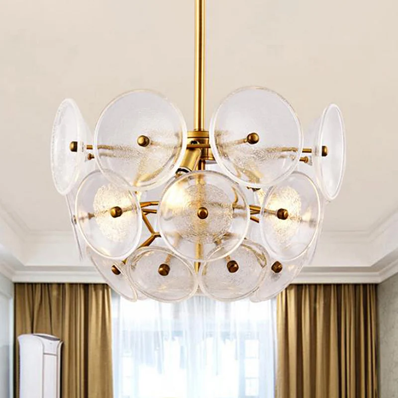 Helderglazen schijfkroonluchterverlichting Drievoudige lichtpost Moderne hanglamp gouden afwerking Clearhalo