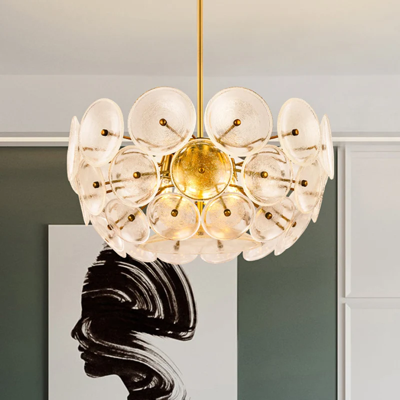 Helderglazen schijfkroonluchterverlichting Drievoudige lichtpost Moderne hanglamp gouden afwerking Clearhalo