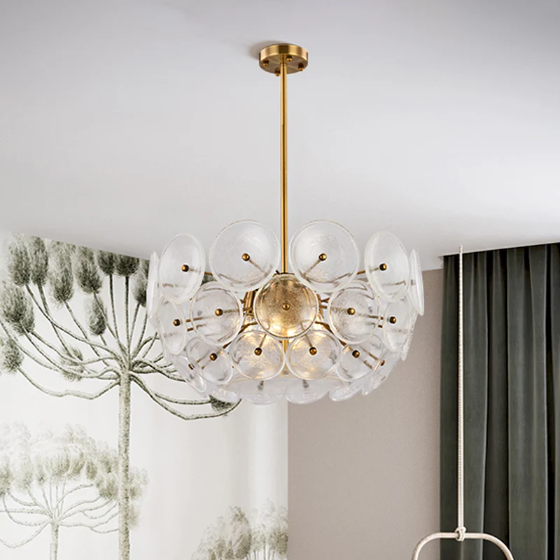 Helderglazen schijfkroonluchterverlichting Drievoudige lichtpost Moderne hanglamp gouden afwerking Clearhalo