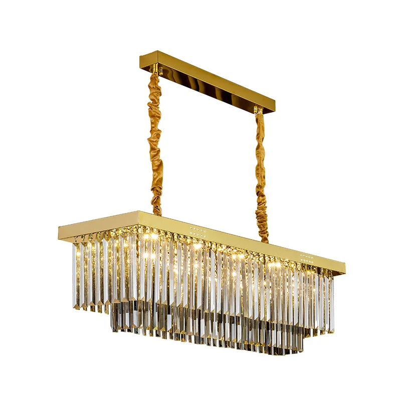 Helder/rookgrijze kristallen schaduwrijke LED-kroonluchter 31,5 inch W moderne rechthoekige hanglamp boven eiland Clearhalo