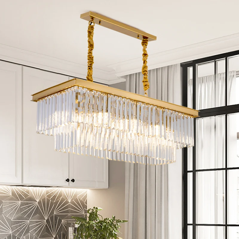 Helder/rookgrijze kristallen schaduwrijke LED-kroonluchter 31,5 inch W moderne rechthoekige hanglamp boven eiland Clearhalo