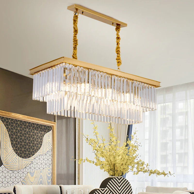 Helder/rookgrijze kristallen schaduwrijke LED-kroonluchter 31,5 inch W moderne rechthoekige hanglamp boven eiland Clearhalo
