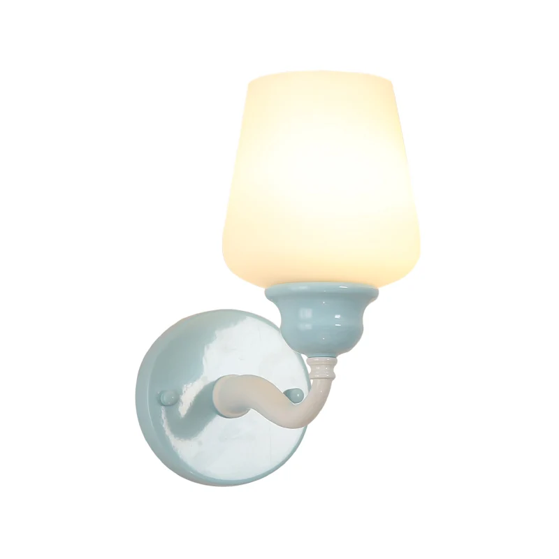 Hemelsblauwe wandlamp met enkele kop, melkachtig glas, bekerachtig schanslichtarmatuur Clearhalo