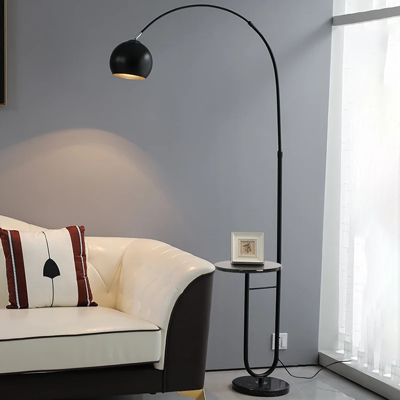 Hengel Woonkamer Vloerlamp Metaal Enkel Minimalistische Staande Verlichting met Koepelkap en Marmeren Voet Clearhalo