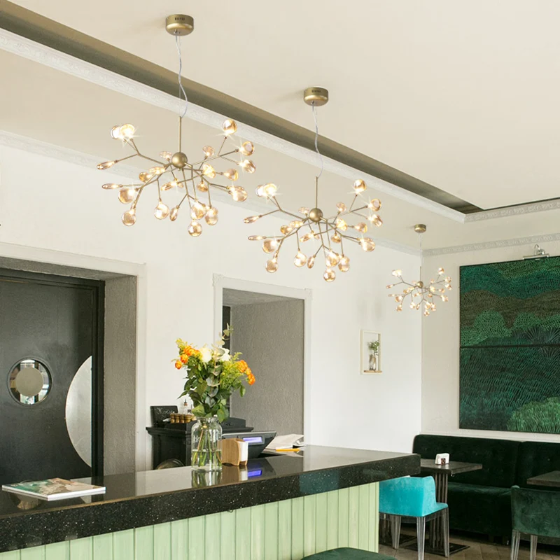 Heracleum LED-kroonluchter Artistiek Tan geblazen glas Eetkamer Hangende plafondlamp Clearhalo