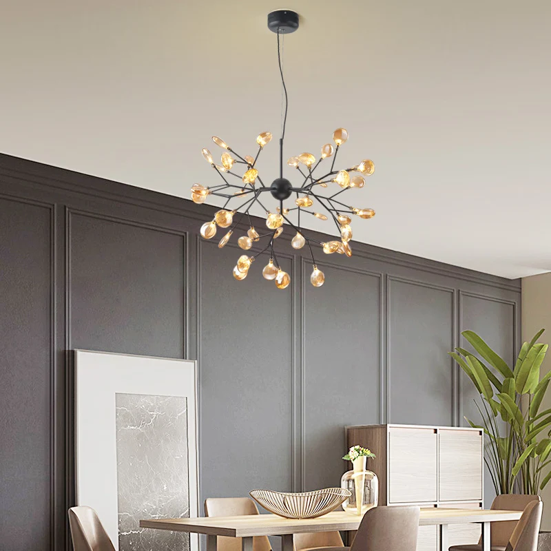 Heracleum LED-kroonluchter Artistiek Tan geblazen glas Eetkamer Hangende plafondlamp Clearhalo