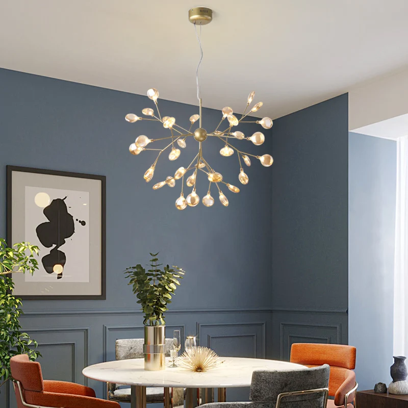 Heracleum LED-kroonluchter Artistiek Tan geblazen glas Eetkamer Hangende plafondlamp Clearhalo