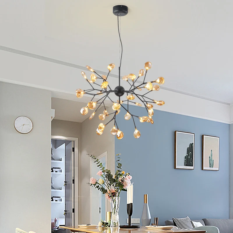 Heracleum LED-kroonluchter Artistiek Tan geblazen glas Eetkamer Hangende plafondlamp Clearhalo