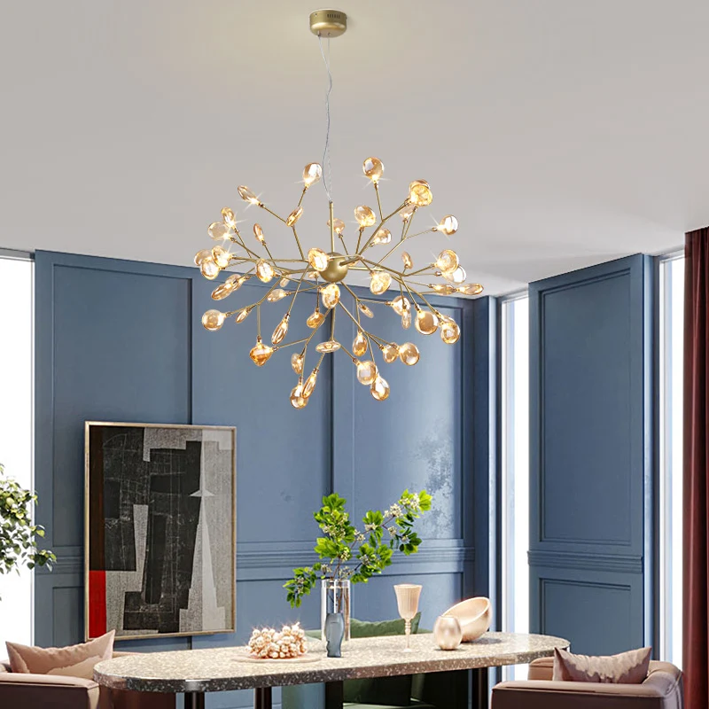 Heracleum LED-kroonluchter Artistiek Tan geblazen glas Eetkamer Hangende plafondlamp Clearhalo