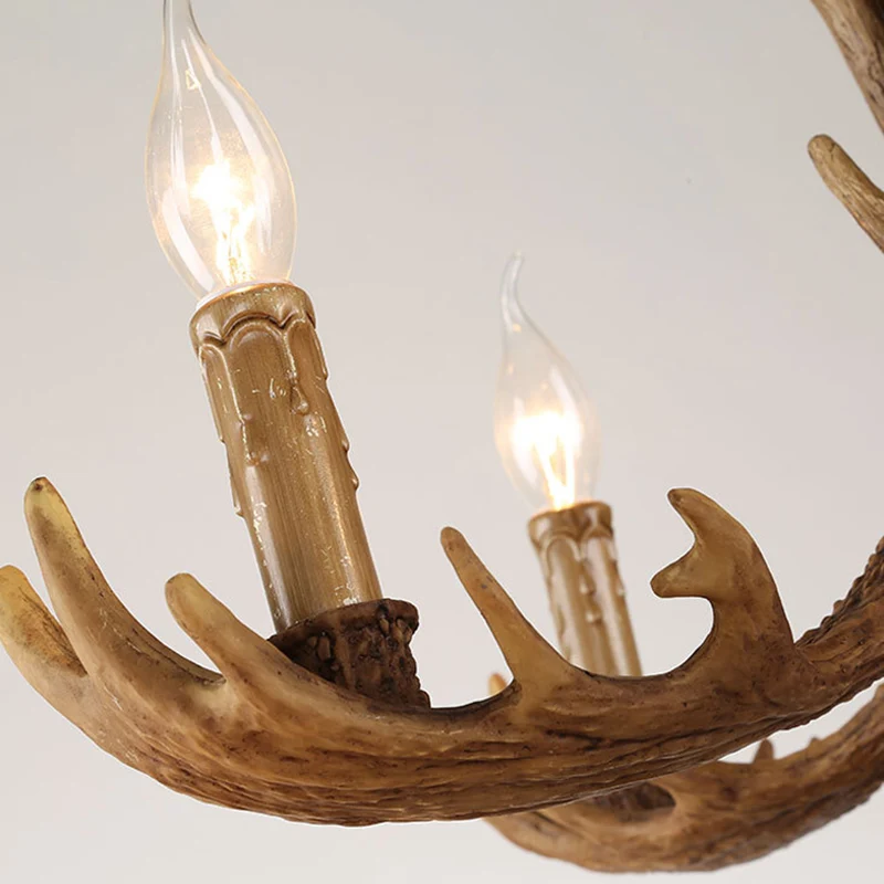 Hertengewei hars hangende kroonluchter rustiek 12 lampen woonkamer ophanging hanglamp bruin Clearhalo