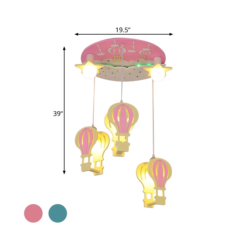 Heteluchtballon Semi Flush Cartoon Houten 5 Lampen Roze/Blauw Plafondinbouwlamp voor kinderkamer Clearhalo