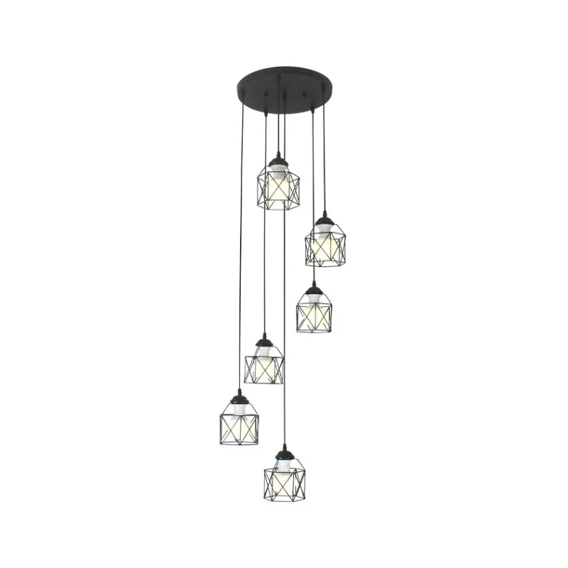 Hexagon Cage Metal Multiple Hanglamp Modernistische zwarte hanglamp met spiraalvormig ontwerp Clearhalo