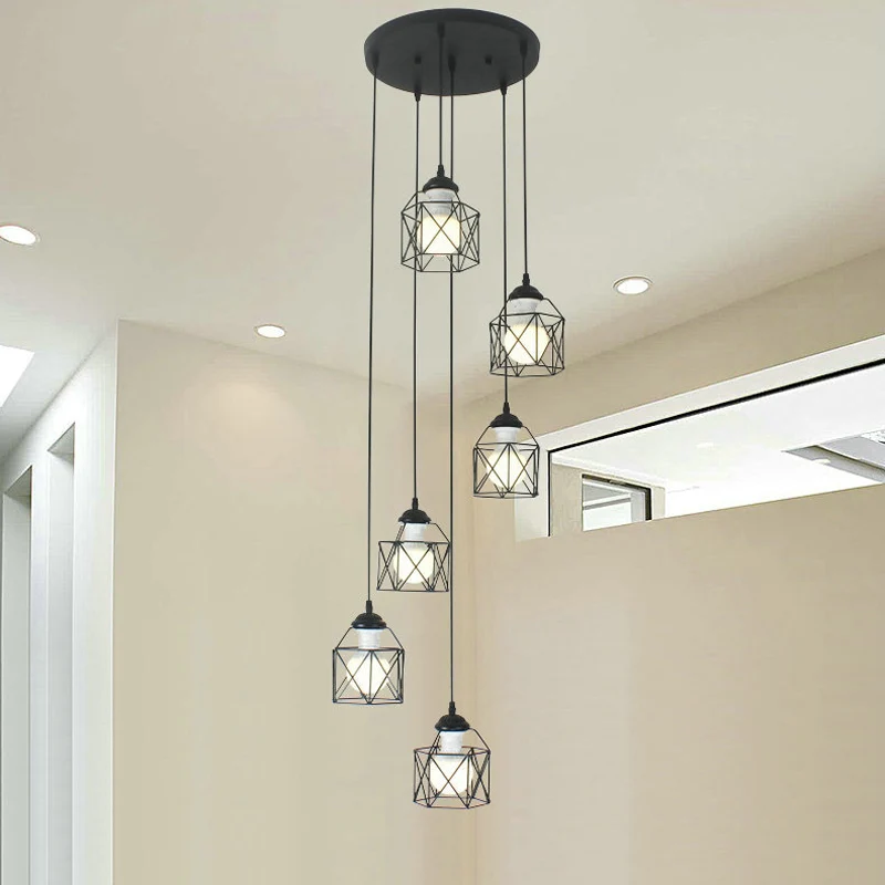 Hexagon Cage Metal Multiple Hanglamp Modernistische zwarte hanglamp met spiraalvormig ontwerp Clearhalo