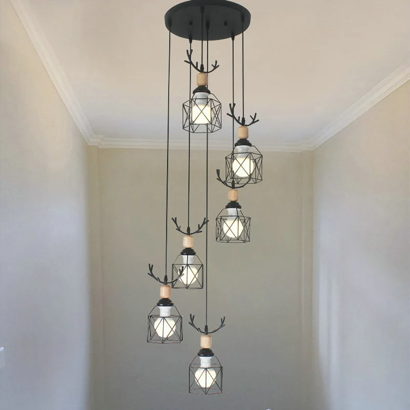 Hexagon Cage Metal Multiple Hanglamp Modernistische zwarte hanglamp met spiraalvormig ontwerp Clearhalo
