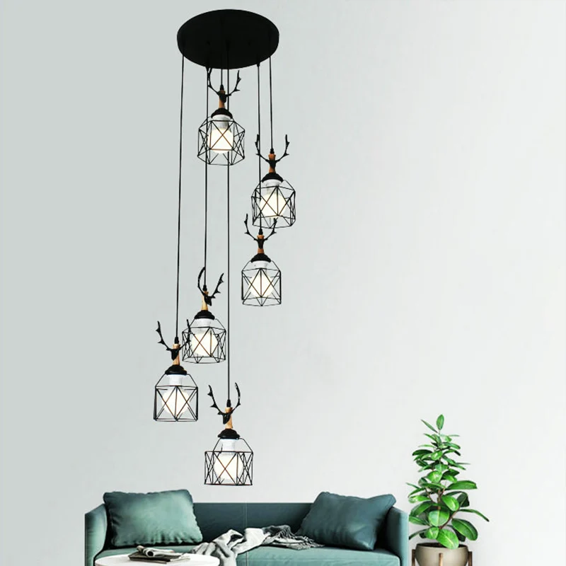 Hexagon Cage Metal Multiple Hanglamp Modernistische zwarte hanglamp met spiraalvormig ontwerp Clearhalo