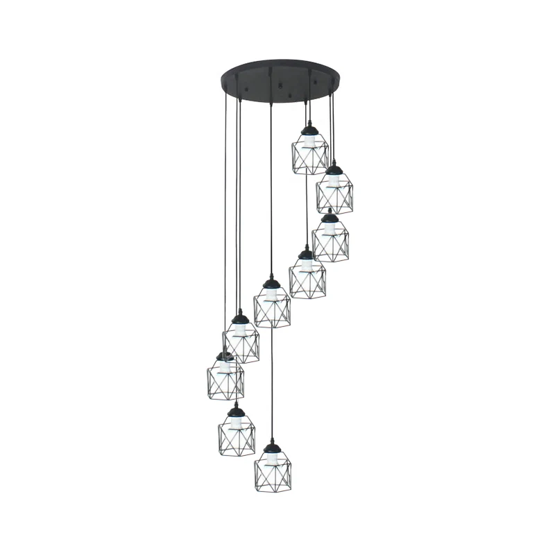 Hexagon Cage Metal Multiple Hanglamp Modernistische zwarte hanglamp met spiraalvormig ontwerp Clearhalo