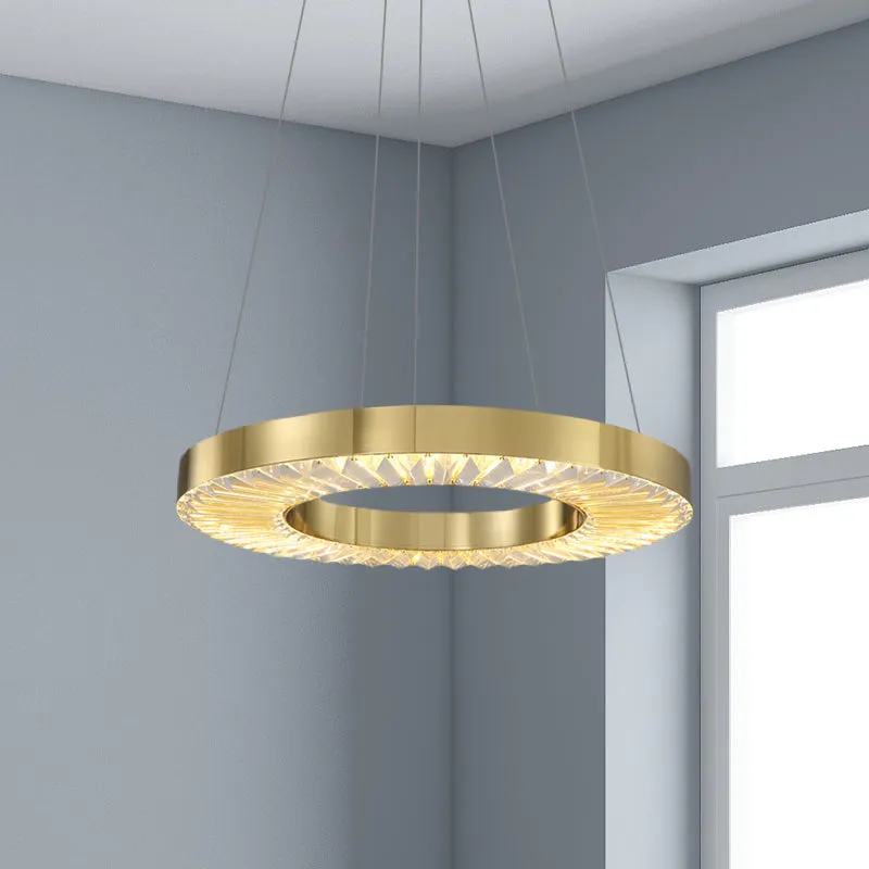 Hoepel Kristallen ingevoegde hanglamp Minimalisme Eetkamer LED-plafondkroonluchter goud Clearhalo