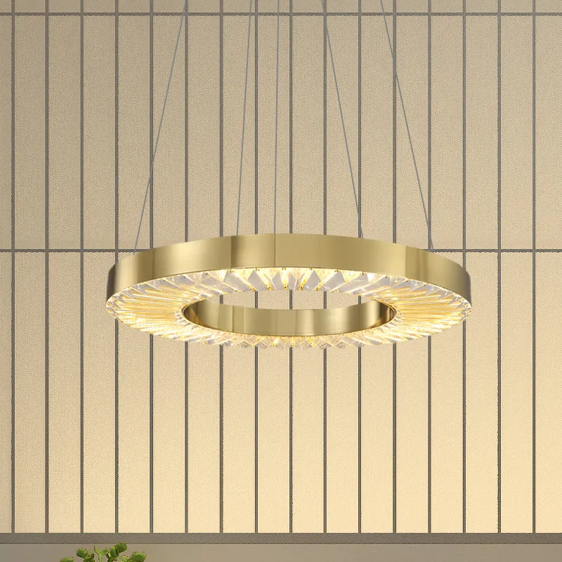 Hoepel Kristallen ingevoegde hanglamp Minimalisme Eetkamer LED-plafondkroonluchter goud Clearhalo